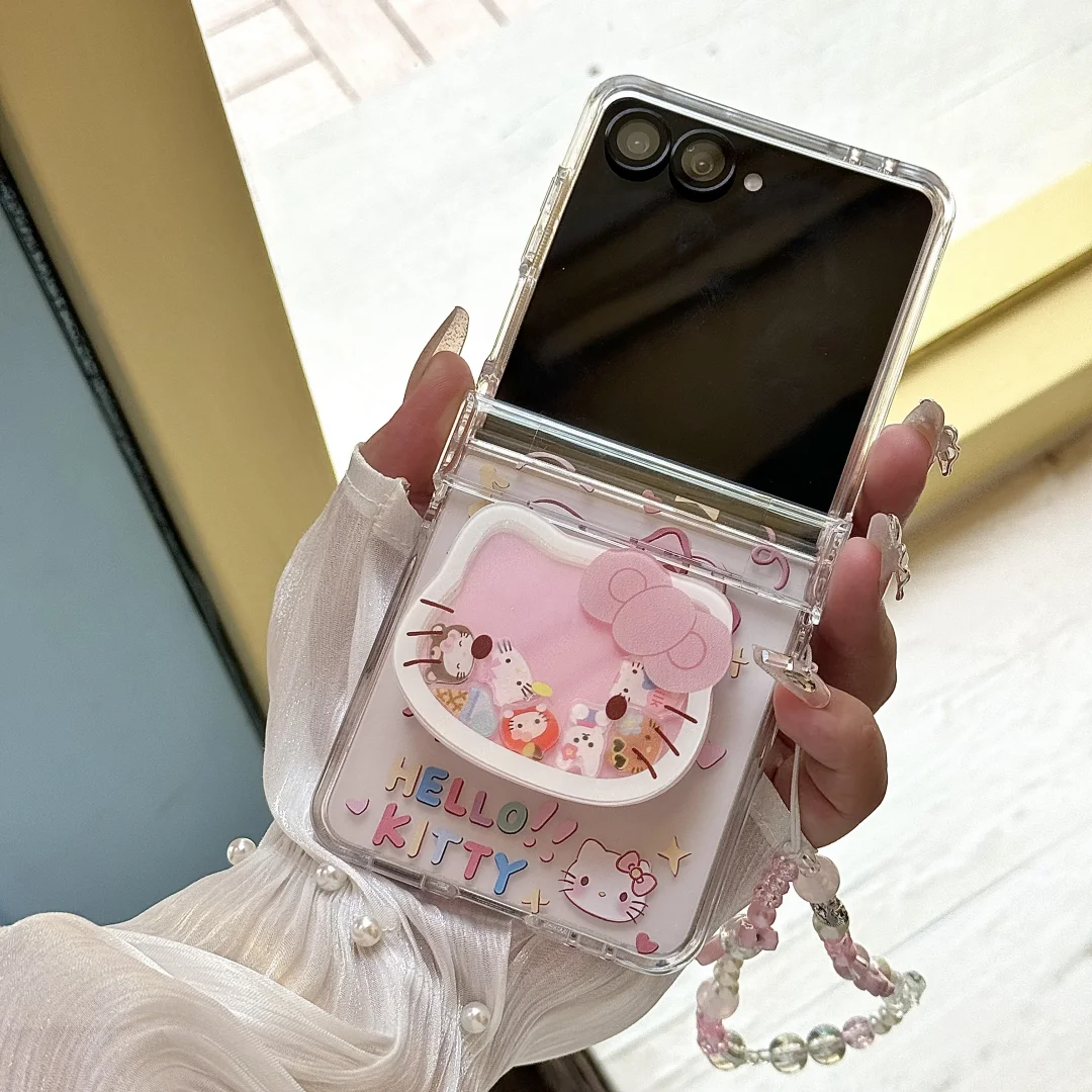 الفاخرة لطيف الكرتون مرحبا كيتي بلدي ميلودي واضح قضية الهاتف لسامسونج غالاكسي Z الوجه 7 FE 6 5 4 3 غطاء مع الحبل وحامل