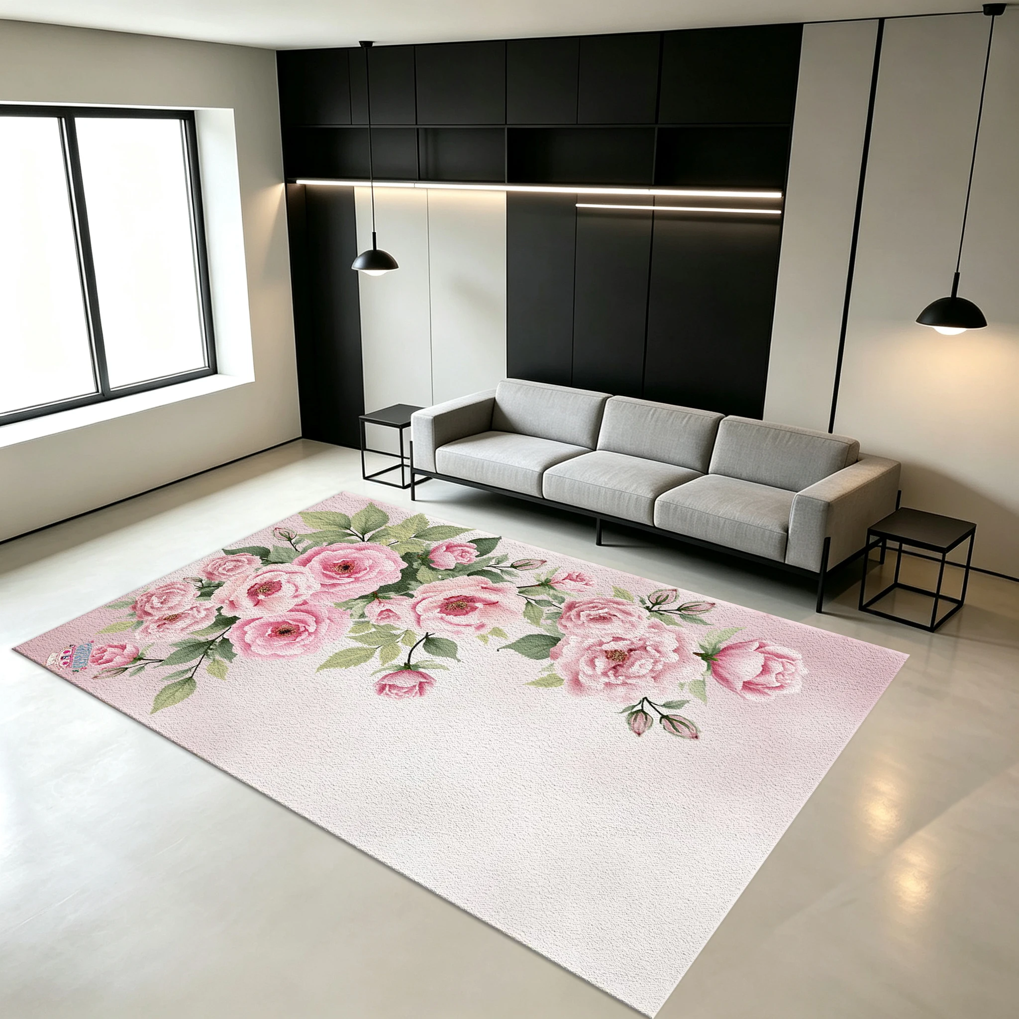 Soft Watercolor Pink Rose Bouquet Floral Art Carpet Floor Decoration Rug Suitable for Bedroom, Dressing Room, Romantic Home Decor