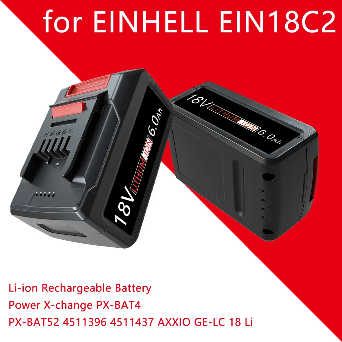 6000mAh Ersatz-Li-Ionen-Akku für Einhell 18V Power X-Change PX-BAT4 EIN18C2 4511396 – Hochleistungs-Akku für kabellose Elektrowerkzeuge, kompatibel mit Einhell Bohrmaschine, Säge, Schlagschrauber,