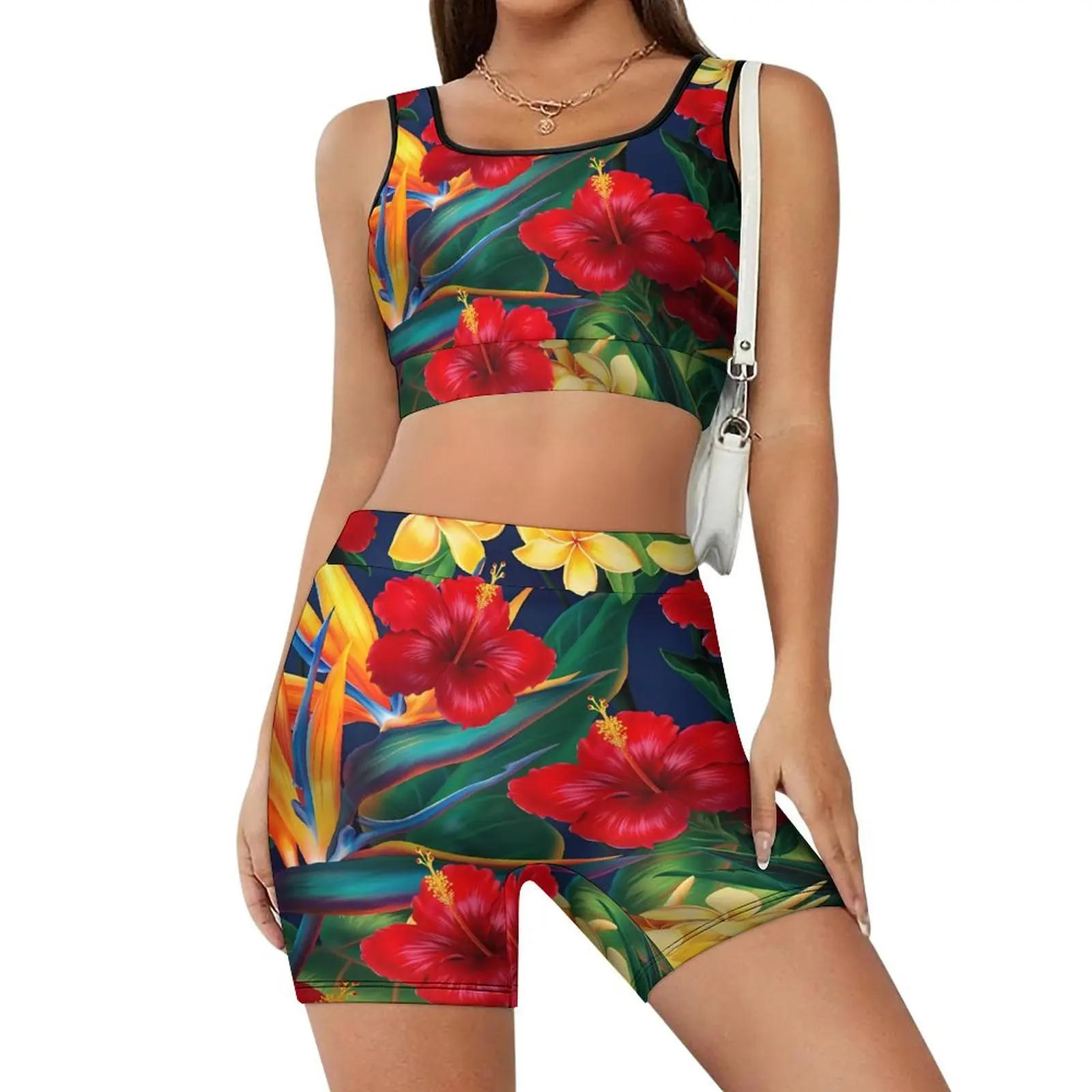 Custom Women's Yoga Set Summer Sleeveless Waistcoat High-Waisted Shorts Lift Pants Custom Set Polynesian Yoga Set 2024 Fashion