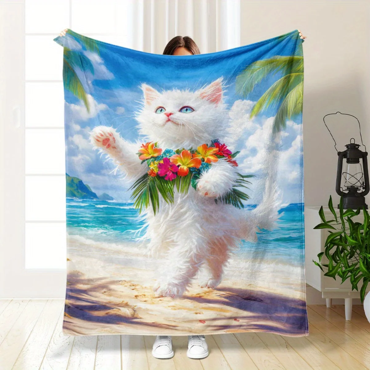 

1 пляжное фланелевое одеяло с принтом кота — теплое и мягкое, идеально подходит для диванов, кроватей, гостиной, офисов и путешествий. Рождество