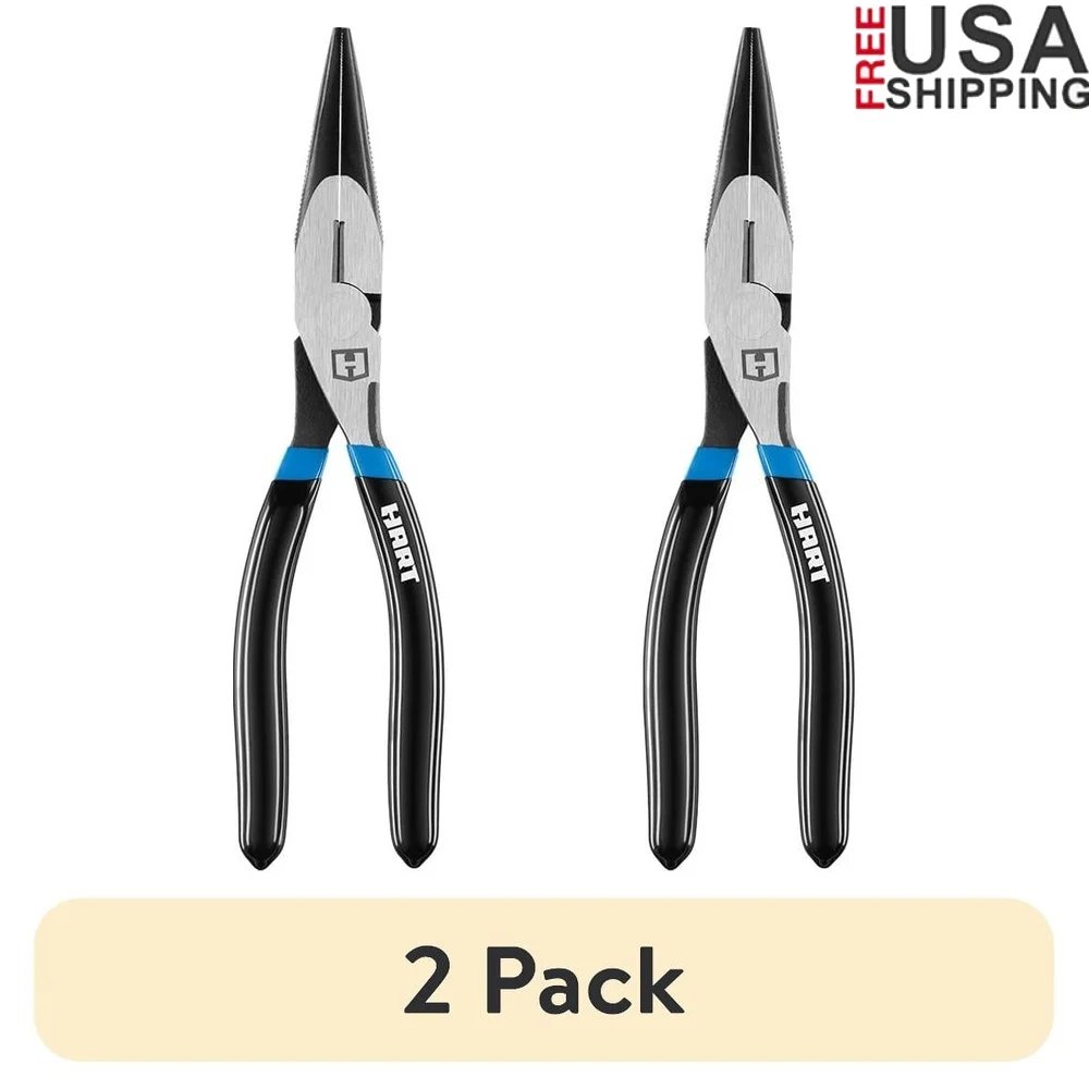 

2 Pack 8 Inch High Leverage Long Nose Pliers Chrome Vanadium Steel Comfort Grip Non Slip Handles Hardened Teeth Durable Tool