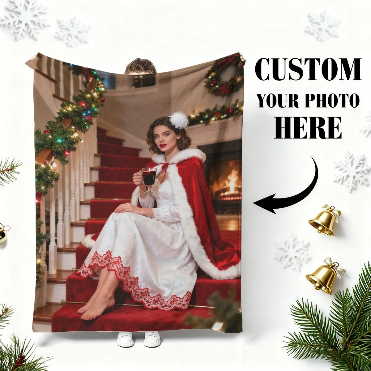 بطانية من الفلانيل مخصصة لذكرى عيد الميلاد للزوجين - منقوشة بتاريخك الخاص + نمط ندفة الثلج لعيد الميلاد، تحافظ على الدفء، قابلة للغسل في الغسالة بدون تشوه، مناسبة لسرير غرفة النوم الرئيسية ومسند الأريكة - هدية مثالية للزوجة من ألياف البوليستر الممتازة للزوجة #1