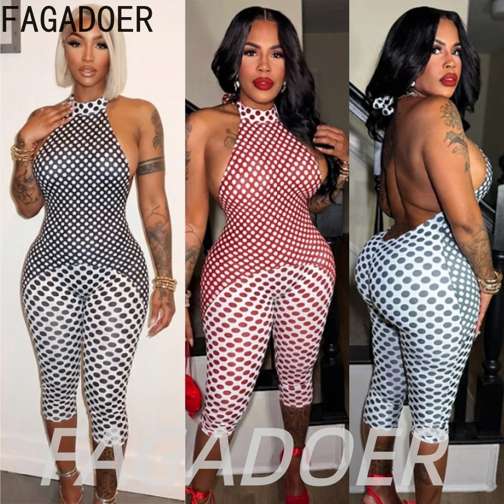 FAGADOER Mono de Verano con Parches de Colores y Puntos Grandes, Estilo Retro, Halter Bodycon, Tendencia 2026