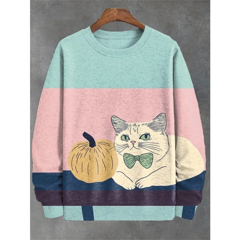 

Christmas Tree Pattern Hoodie For Men Women Fun Cute Cat 3D Printed Pullover Autumn Long Sleeve O-Neck Hoodies Loose Sweatshirt