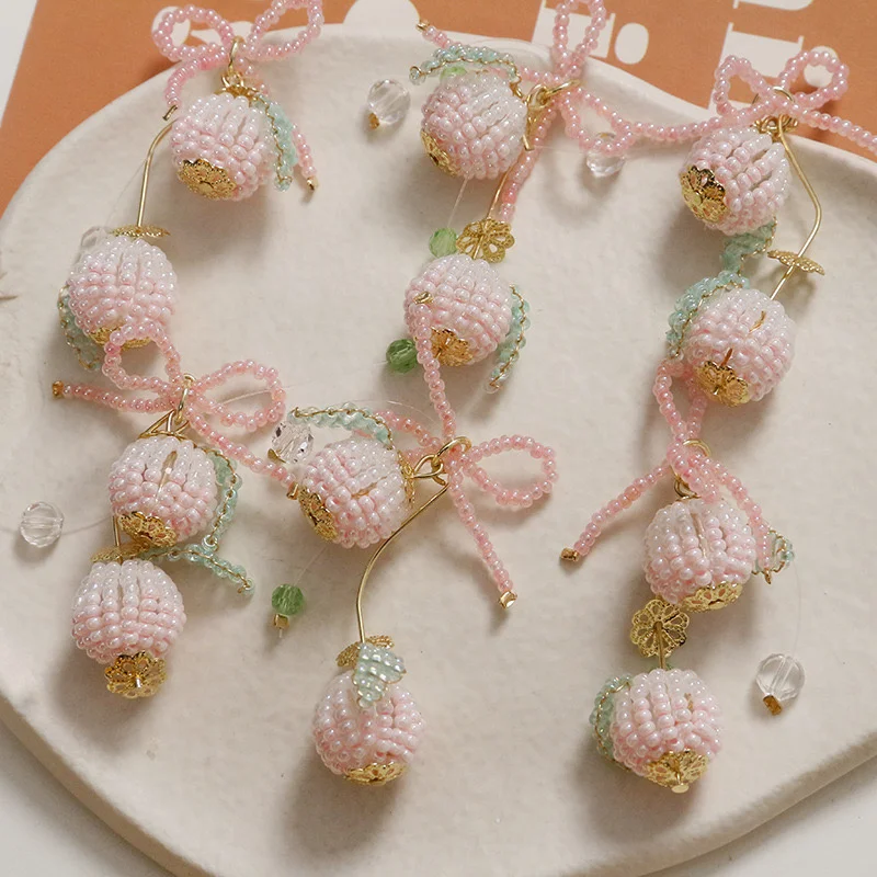 Free shipping 10pcs/lot hanmamde glass beads hand knitting cartoon bow cherry charms diy jewelry earring/garment accessory
