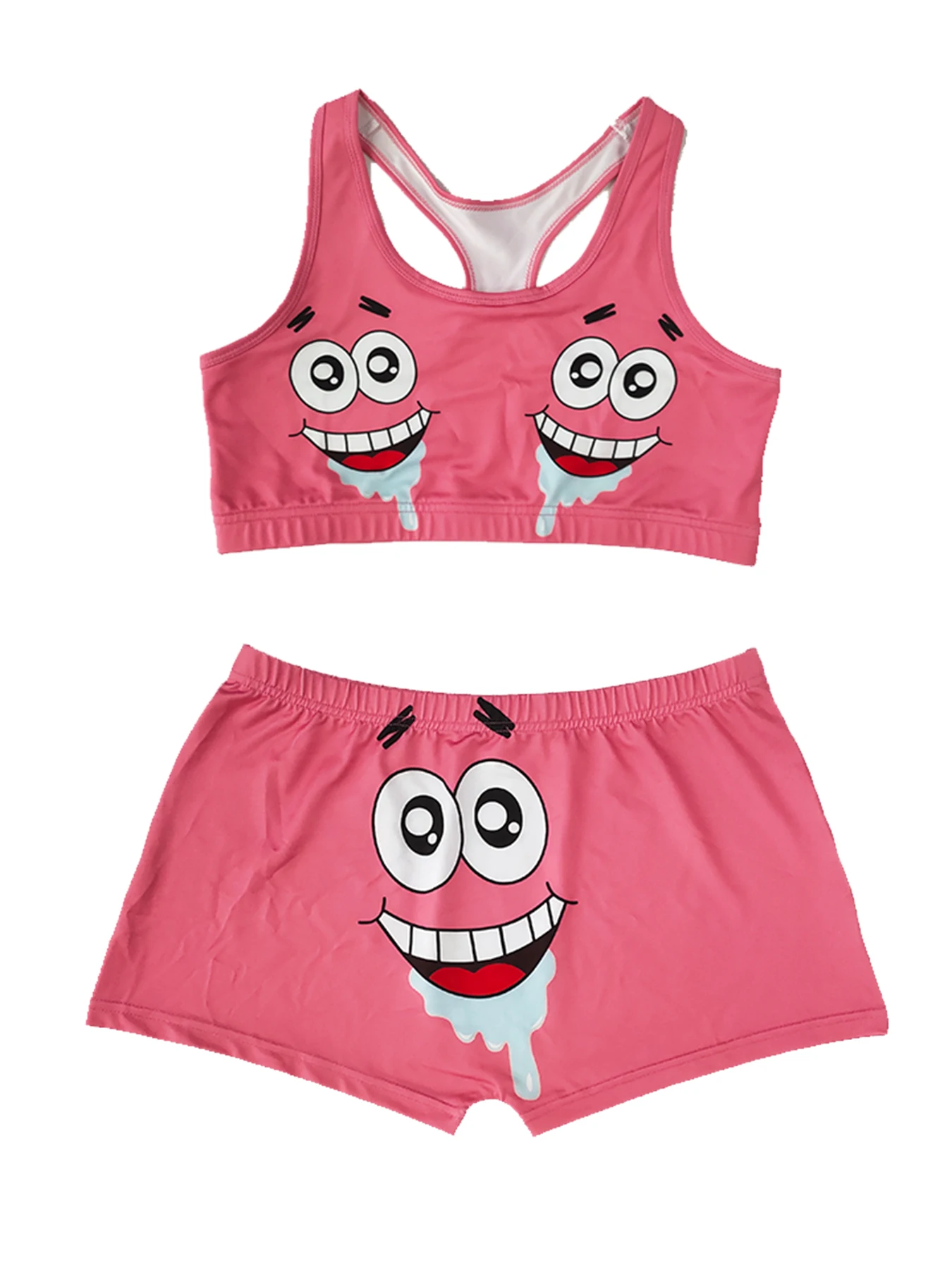 XMONSTERX Patrick Star Design Outfit Zestaw szortów Damski biustonosz i bokserki Klub Spandex Kombinezony bez rękawów Damski sportowy dwuczęściowy