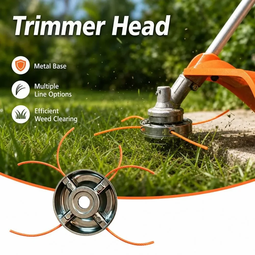 Universal Silver Aluminum 4 Lines Grass Trimmer Head Nylon Line Brush Cutter Head Replacement Lawn Mower Cutting Head
