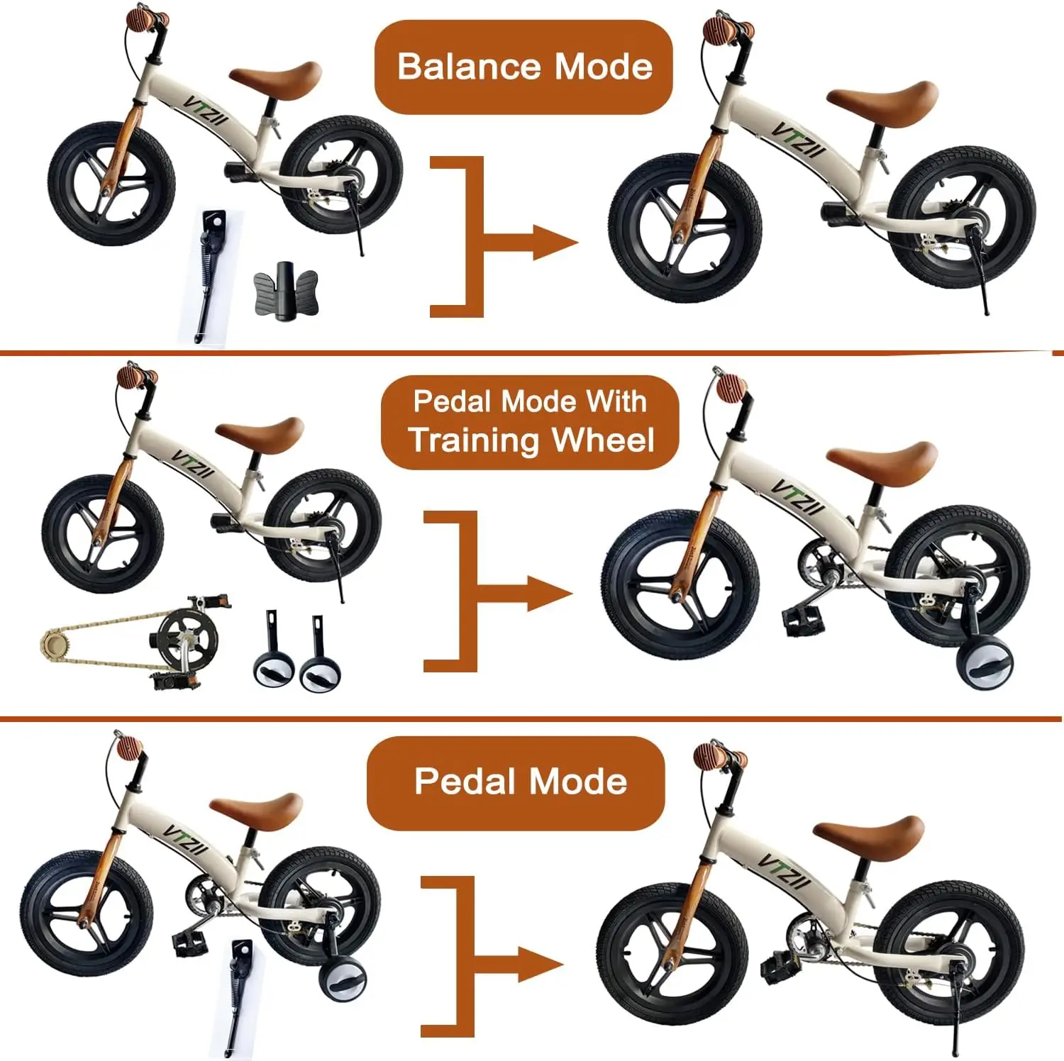 Balance Bike 2 in 1 with Pedals Brake Training Wheels Kickstand Pneumatic tyre,for Kids 2-7 Years Old,Kids Bike 14 inch
