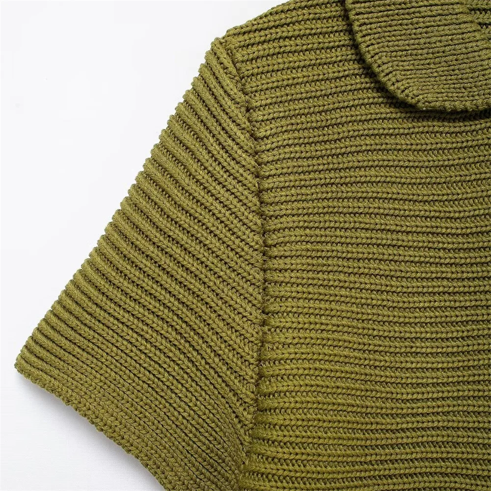 2024 RARF Autumn New European and American Small Round Collar Thick Short Sleeve Casual Knitted Cardigan