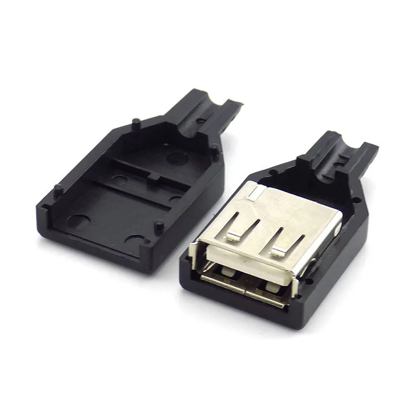 4 pines USB 2,0 tipo A, conector de enchufe hembra, cubierta de plástico negro, tipo de soldadura, cable de conector DIY H10