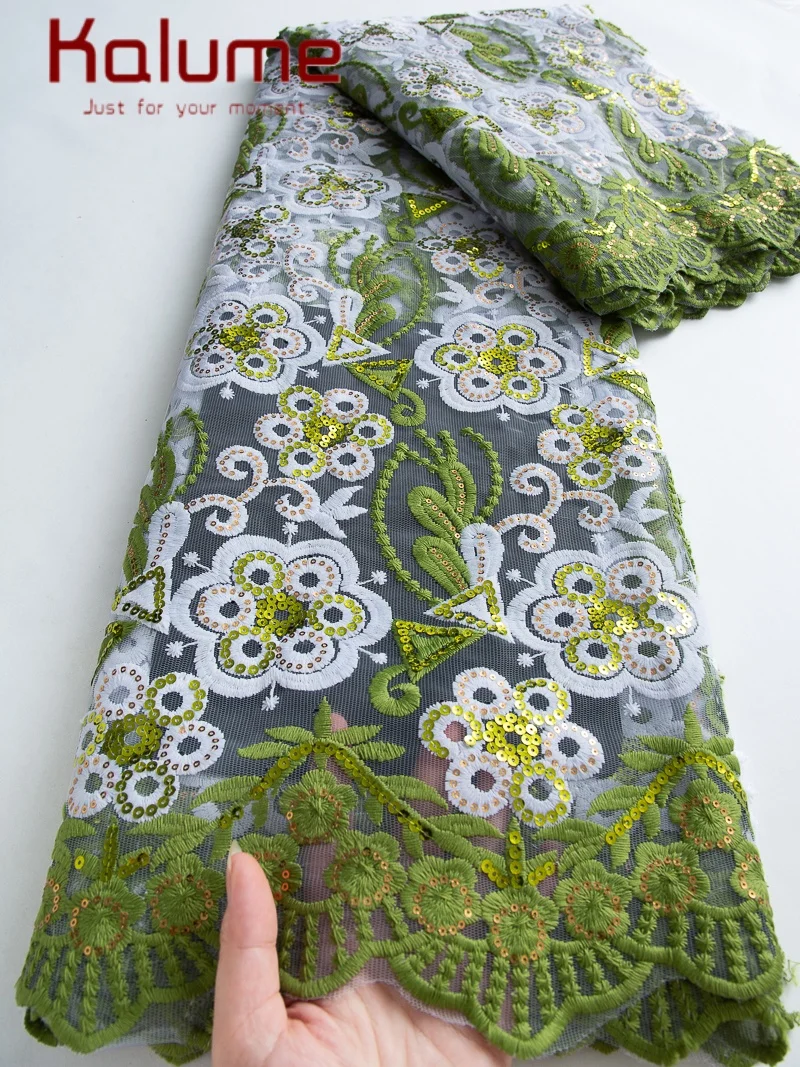 

Kalume Африканская сетчатая кружевная ткань Высокое качество 2025 Молочный шелк Свадебная французская сетчатая тюлевая кружевная ткань с блестками для шитья F4452