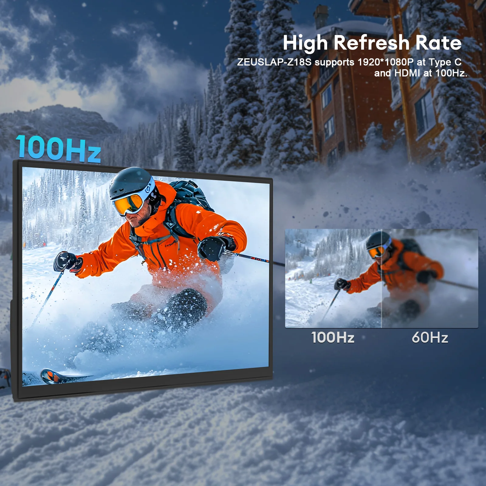 [제우스랩] ZEUSLAP 18.5인치 1920*1080P 100Hz HDMI 타입 C 휴대용 게이밍 모니터 (휴대폰, NS, PS5, XBOX, PC, 노트북 확장 화면 지원) 썸네일 3