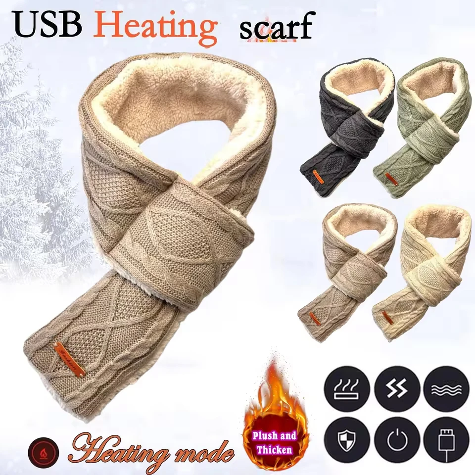 Heating Scarf Heated Spine Neck Protector Intelligent Heating Cold Warmth Rechargeable Heating Wool Scarf with Hood