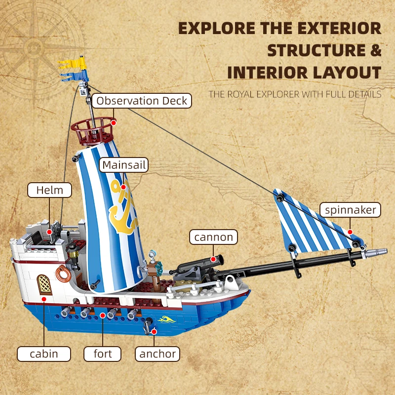Blocs de construction de bateau pirate, 414 pièces, expédition d'aventurier, ornements de bureau, assemblage de modèle de bateau rétro, jouet cadeau pour enfants
