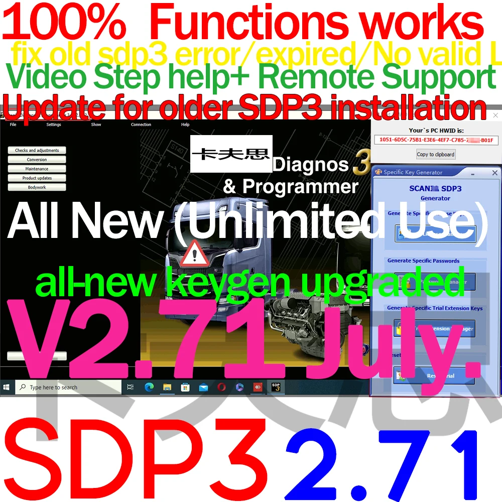 NOWA aktualizacja SDP3 2.71 May Industry Trucks All in One z Keygernem, nieograniczona liczba użyć, więcej komputerów, dla VCI3 VCi-3 HQ A+/Full Chip Scaniaa Truck Programmer