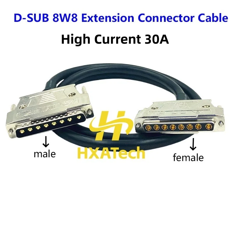 HXATech - 30A D-SUB 8W8 M/F Power Extension Cable High Current 8-core Gold plated needle 22AWG wire 8W8 Connection Cord