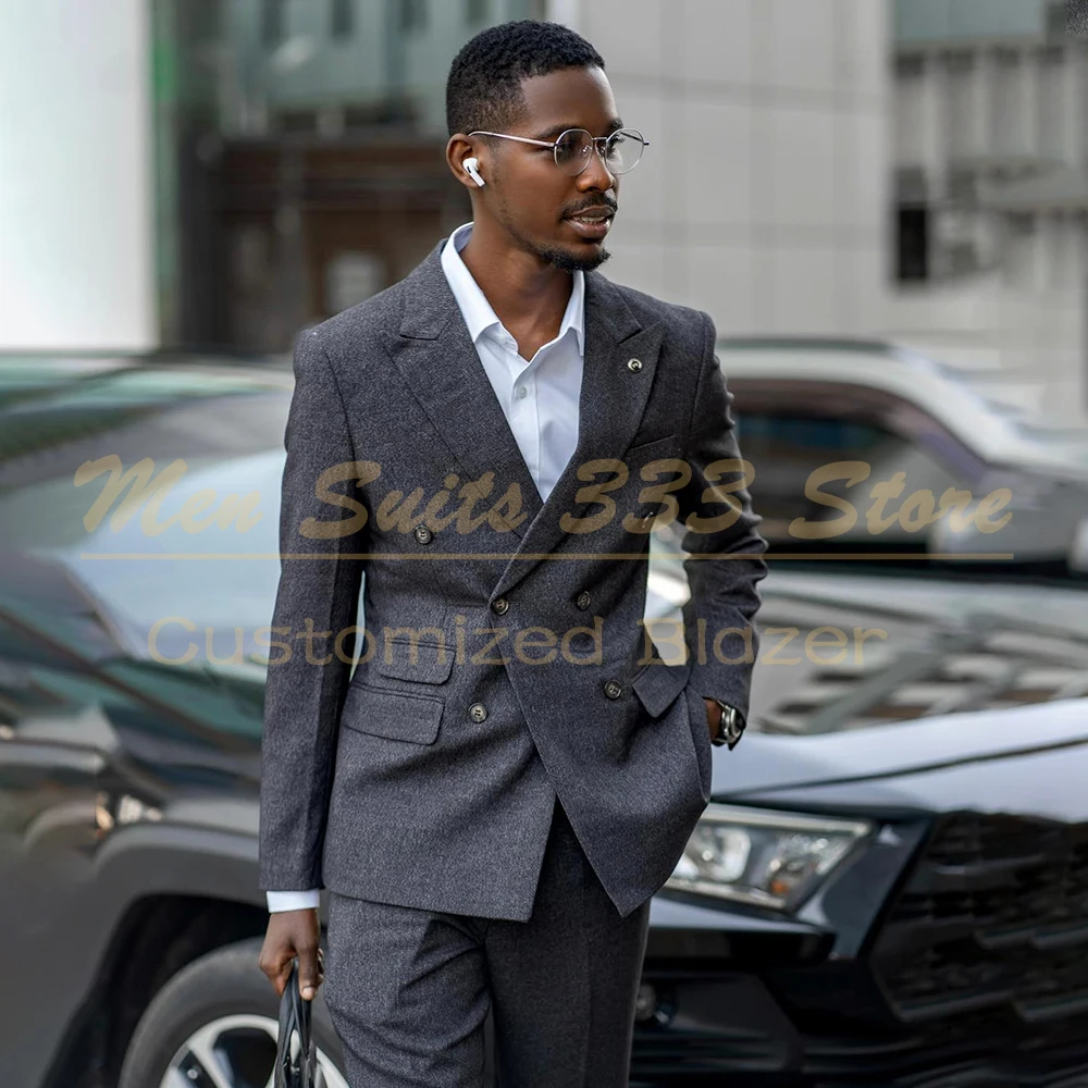 بدلات رجالية رسمية مخصصة مزدوجة الصدر الذروة التلبيب نحيل 2 قطعة سترة السراويل وتتسابق مفصل الأعمال الذكور الملابس