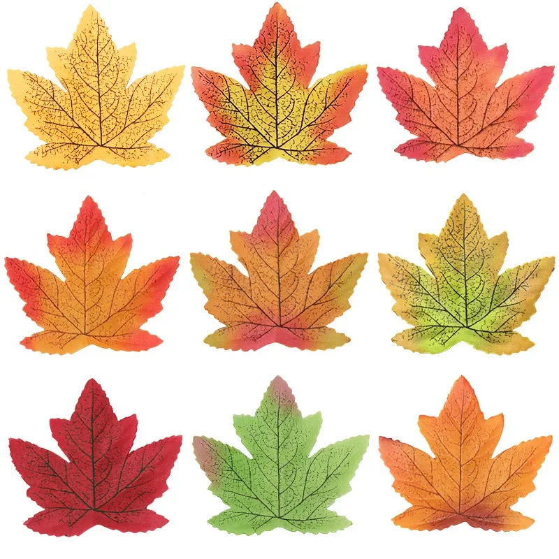 

300pcs Assorted Color Fake Fall Leaves, Faux Artificial Maple Leaf for Autumn Wedding Thanksgiving Party Props Table Decor