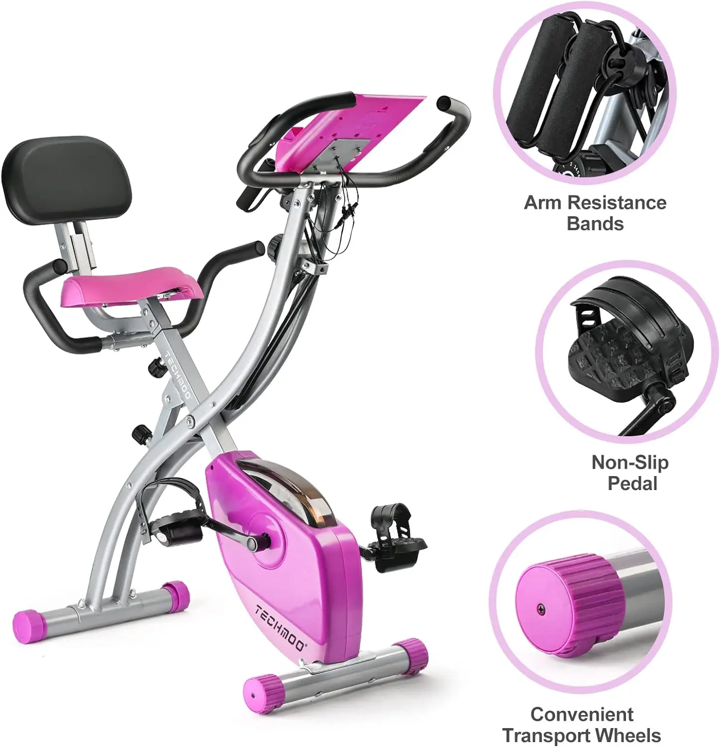 Folding Exercise Bike Portable Upright Adjustable Backrest Cycling Recumbent Stationary Bike Slim Indoor Workout Fitness Cardio