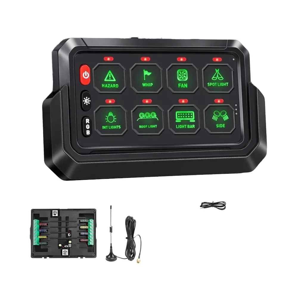 

Wireless RGB 8 Gang Switch Panel Universal Circuit Control Relay System Box Toggle Momentary Strobe Switch Pod