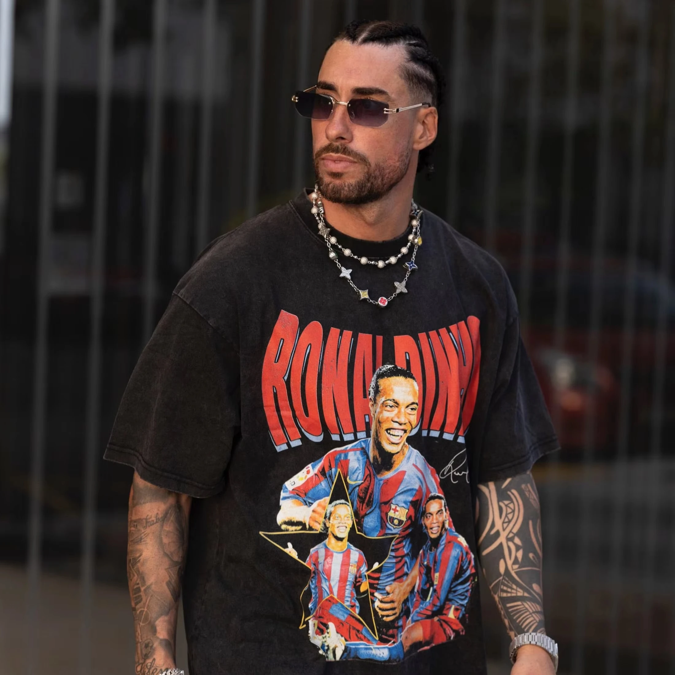 

Classic Football Star Print Men T-shirts RONALDINHO BARCA TEE Summer Clothes Oversized Y2K Short Sleeves Casual Cotton Male Top