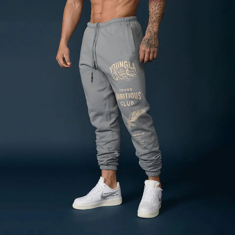 

2022 autumn new fitness trousers men's trendy brand thickened outerwear sports pants casual training trousers with feet