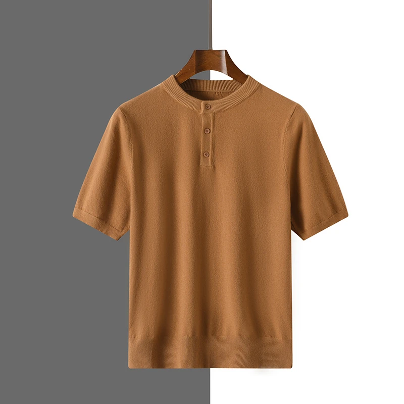 2025 new classic casual men's wool pullover sweater round neck short sleeved knitted sweater high-quality soft top