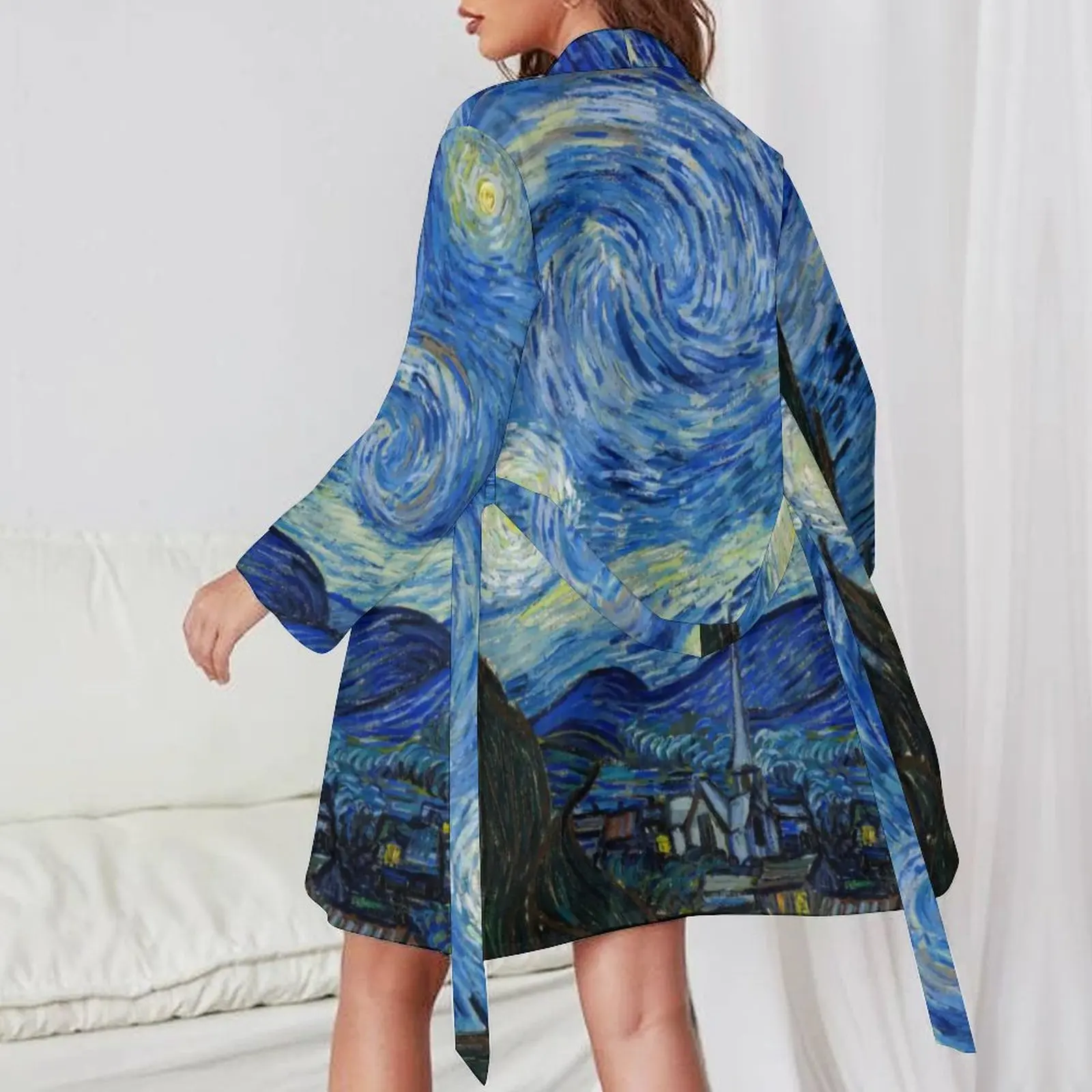 Star Van Gogh Pajama Robe The Starry Night Impressionism Sleep Pajamas Robes Woman V Neck Elegant Nightgown Day Graphic Dresses