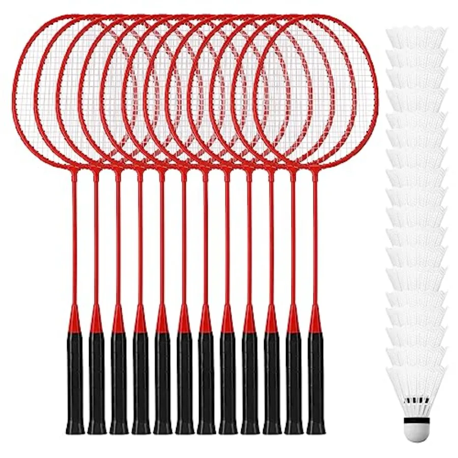 

12 Pcs Badminton Rackets Bulk with 18 Nylon Badmintons Shuttle Set for Beginners Advanced Player Backyard Gym Beach Outdoor