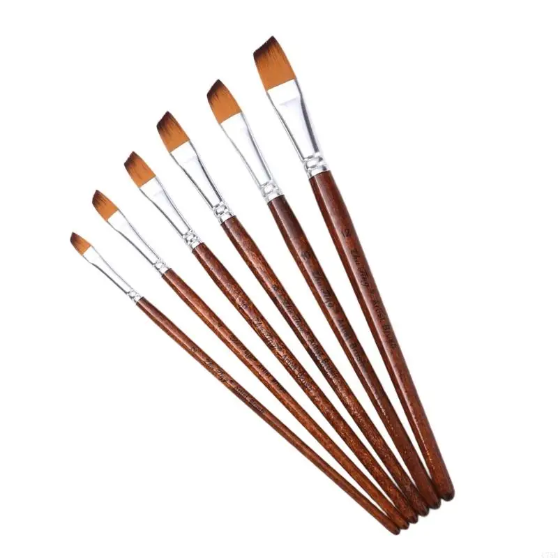 U75B 6Pcs Watercolor Paint Brush Nylon Paintbrush for Artist Beginner Acrylics Oil Watercolor Gouache Painting Face Body Art