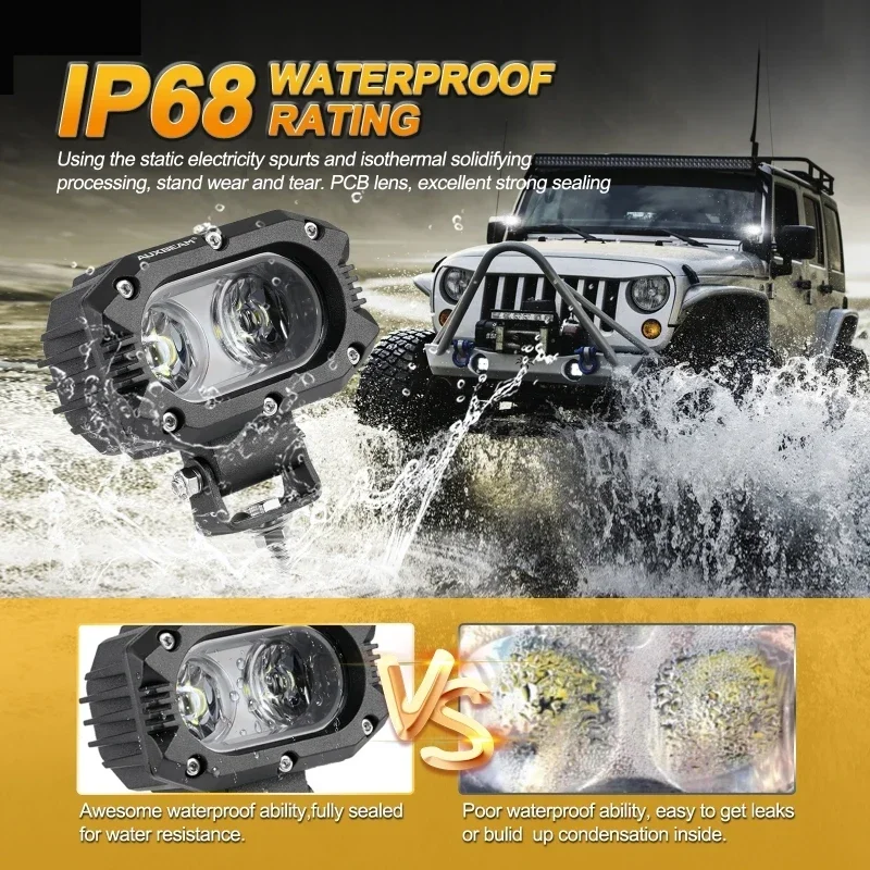 AUXBEAM 4 Inch LED Spot/ Flood Beam Driving Fog Lamp with Wiring Harness 60W Work Lighs for Jeep Wrangler Truck Pickup SUV - Image 3