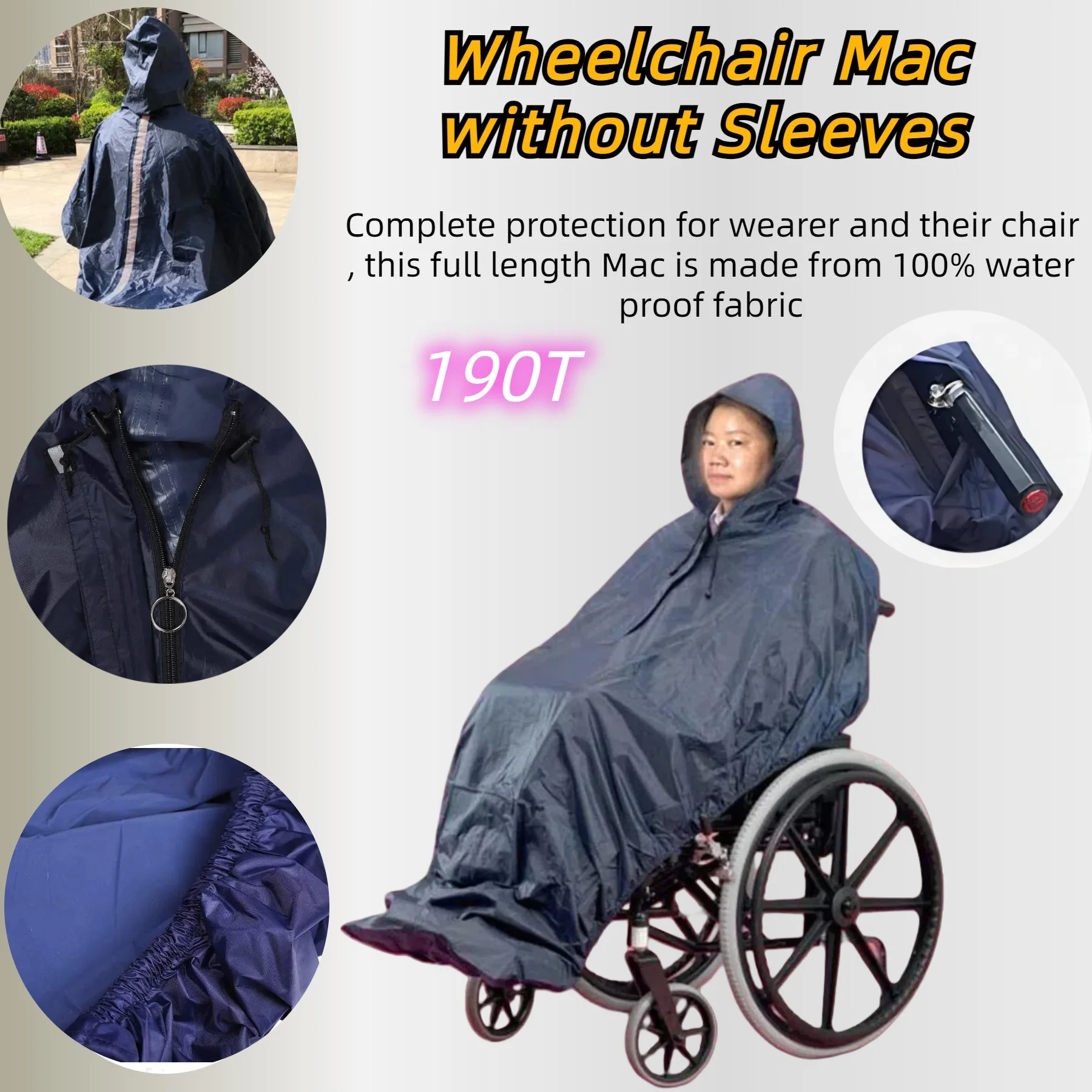 Fonakei Wheelchair Mac Poncho Waterproof Rain Cover Cap Hooded Coat Mobility Elderly Aid