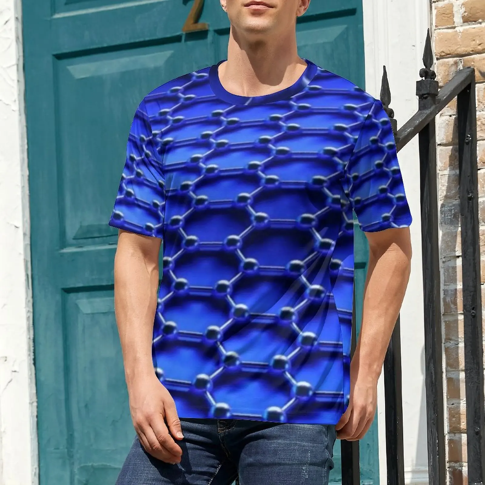 Chain Print T Shirt For Man Blue Link Design O Neck T-Shirts Original Trending Tops Short Sleeve Classic Plus Size Tee Shirt