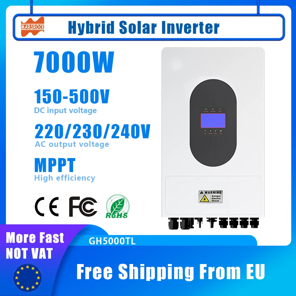 7000W Hybrid Solar Inverter Off Grid & Grid Tie MPPT Solar Inverter 150-500VDC To AC 220/230/240V WIFI Pure SIne Wave LCD