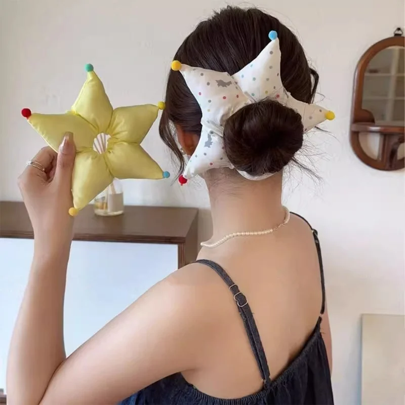 

Fashion Yellow White Hair Tie Sweet Style Polka Dot Star Large Intestine Hair Band Korean Bun Hairstyle Hair Tie Hair Accessory