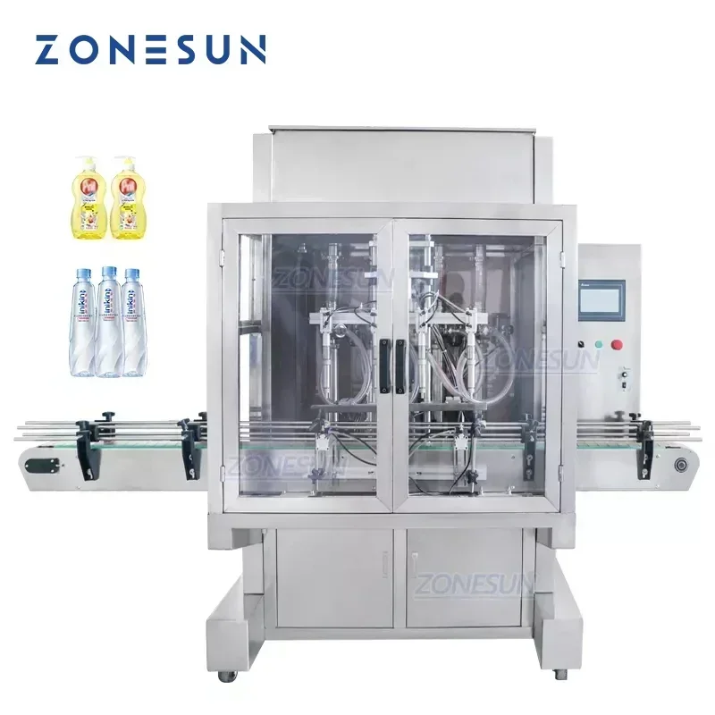 ZONESUN ZS-SV4G Riempitrice servo automatica a 4 ugelli per linea di imballaggio di bottiglie di miele, pasta, crema e liquidi