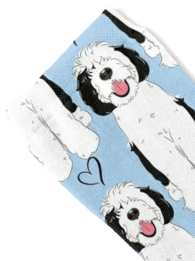 LOVE Black and White Sheepadoodle 4 - Baby Blue Socks kawaii Heating sock christmas stocking Luxury Woman Socks Men's