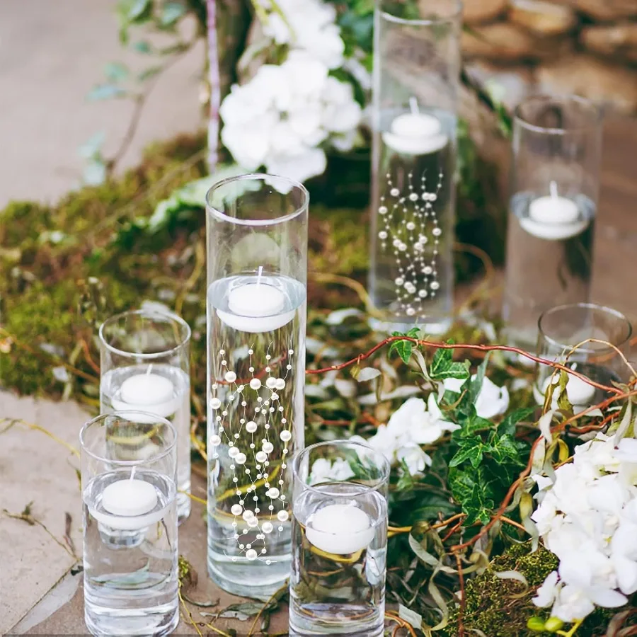 

50Pcs Pearl Strings for Floating Candles Floating-Effect Faux Pearls for Vase Filler Centerpiece Table Decorations for Wedding