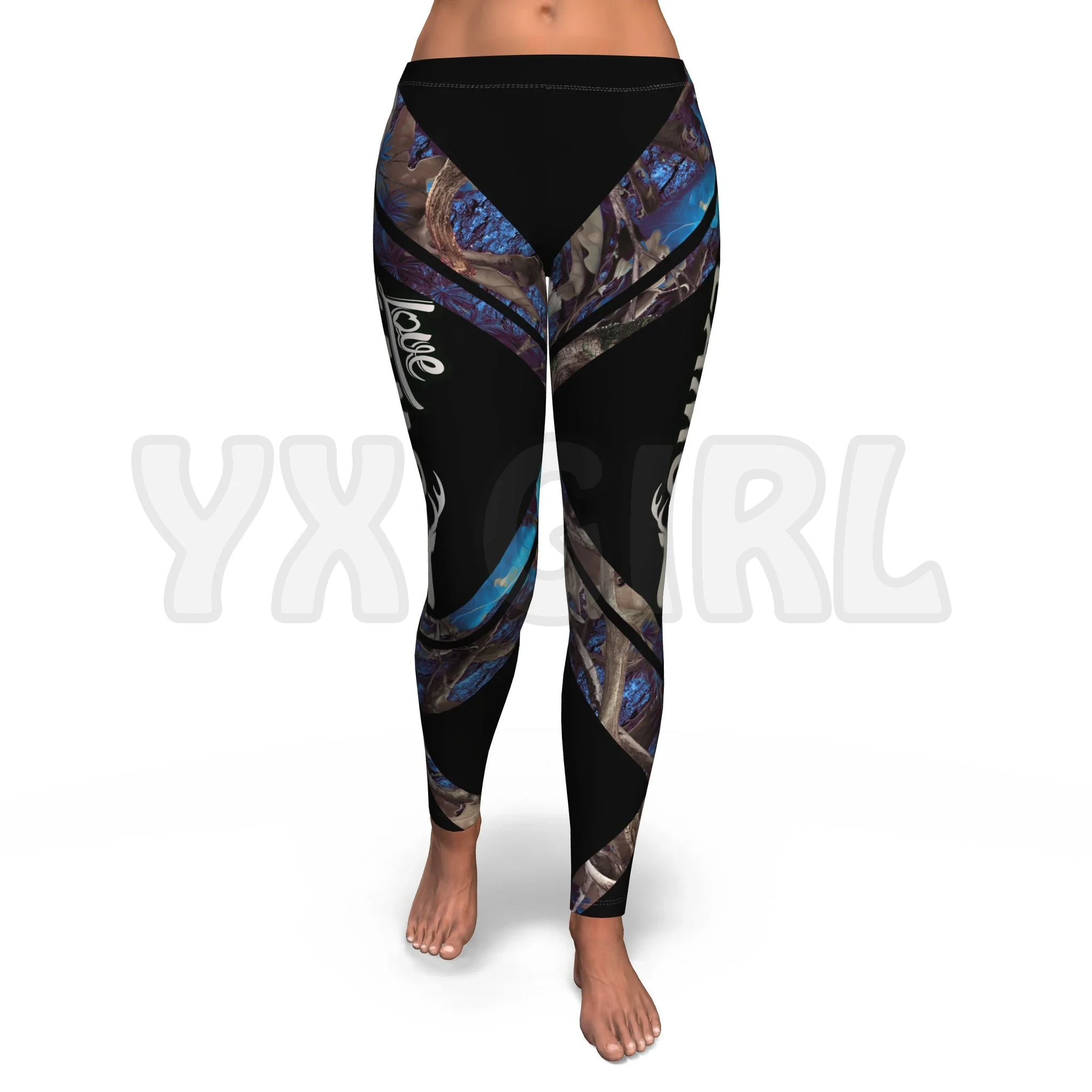 YX GIRL Women\'s For Girl Hunting Love Camo Blue 3D Printed Leggings Sexy Elastic Female Skinny Leggings Gothic Yoga Leggings