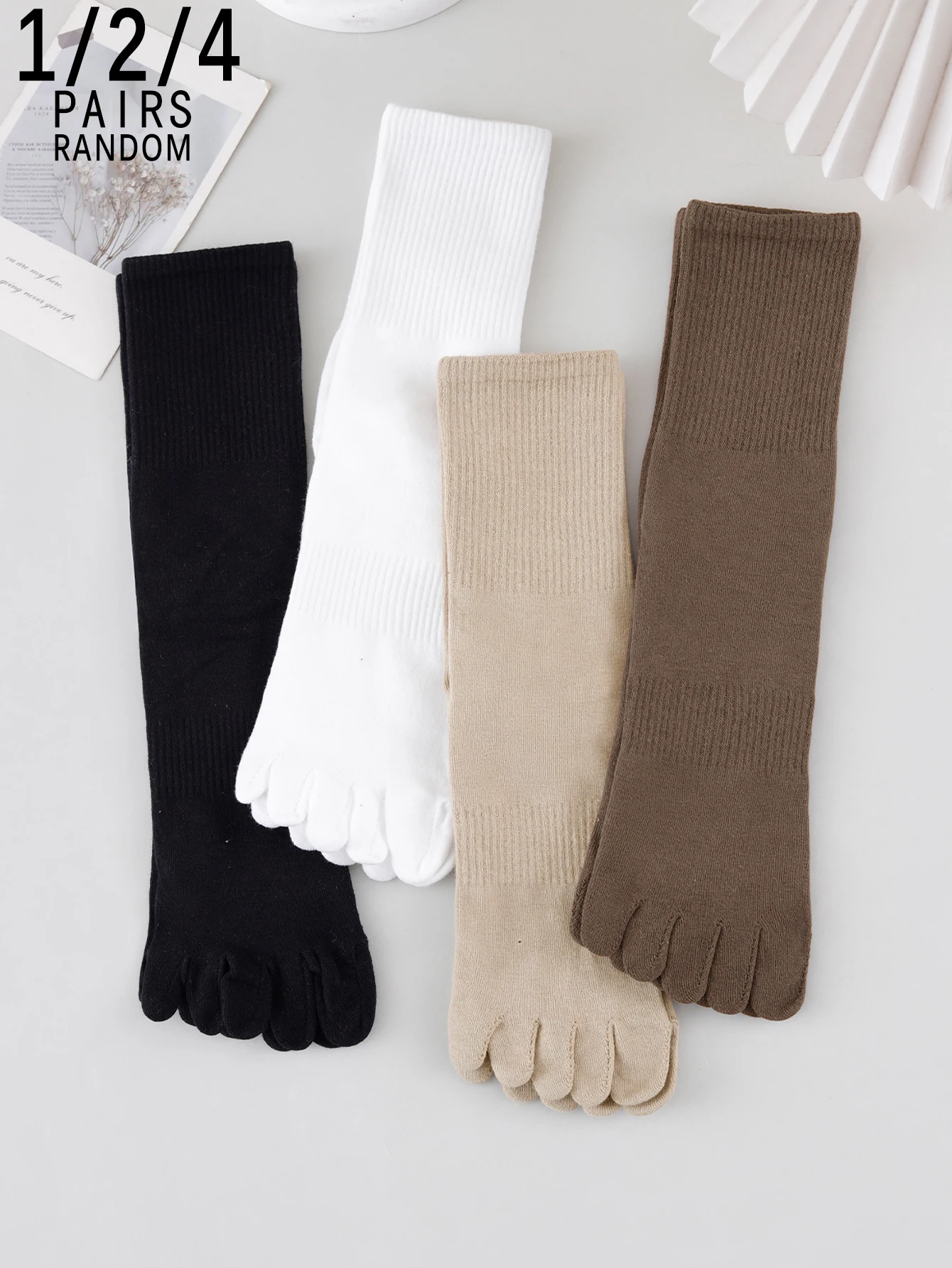 Ladies Random Color Striped Comfortable Simple Match All-Season Toe Separating Socks 1/2/4 Pairs Pack
