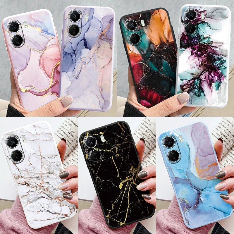 For Redmi 13C Pink Gold Marble Art Fashion Phone Case Soft Silicone Fundas Cover For Redmi13C 13 C Coque Matte Shockproof Bumper