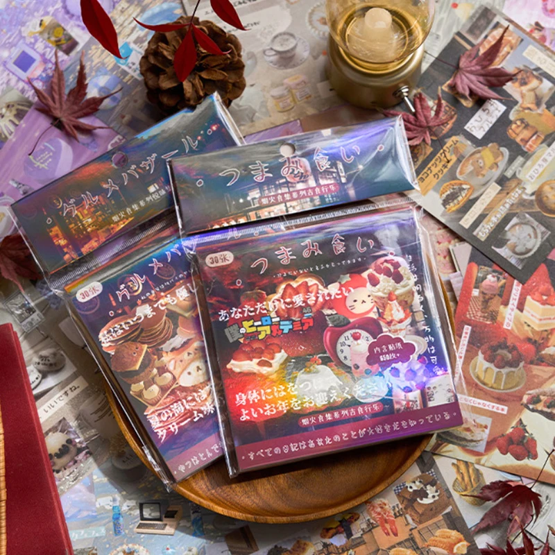 

30 Sheets Kawaii Decoration Stickers Cute Retro Food Die-cut Sticker Book Y2K Sticker Handbook Scrapbooking Kids Gift