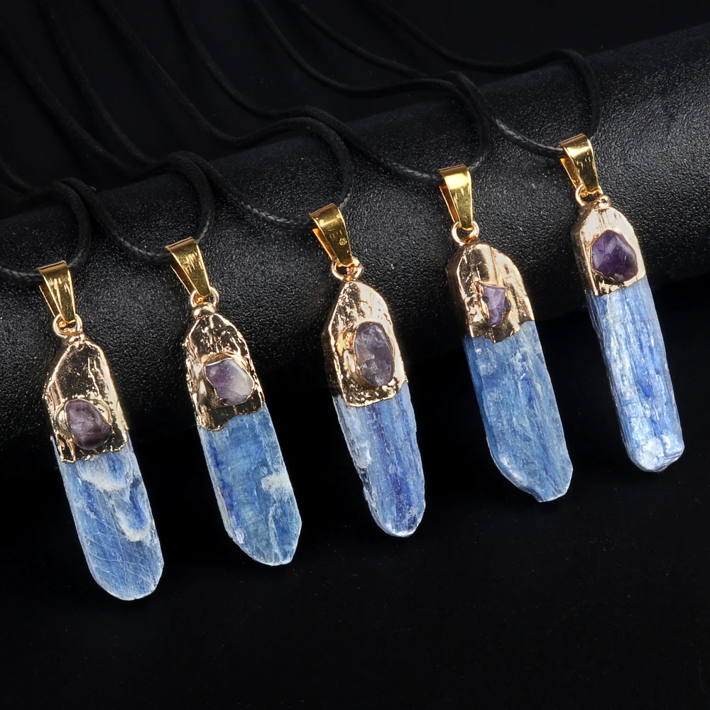 40x10mm Natural Stone Crystal Pendant Irregular Shape Blue Charms for Jewelry Making Supplies DIY Necklace Accessories 45+5cm