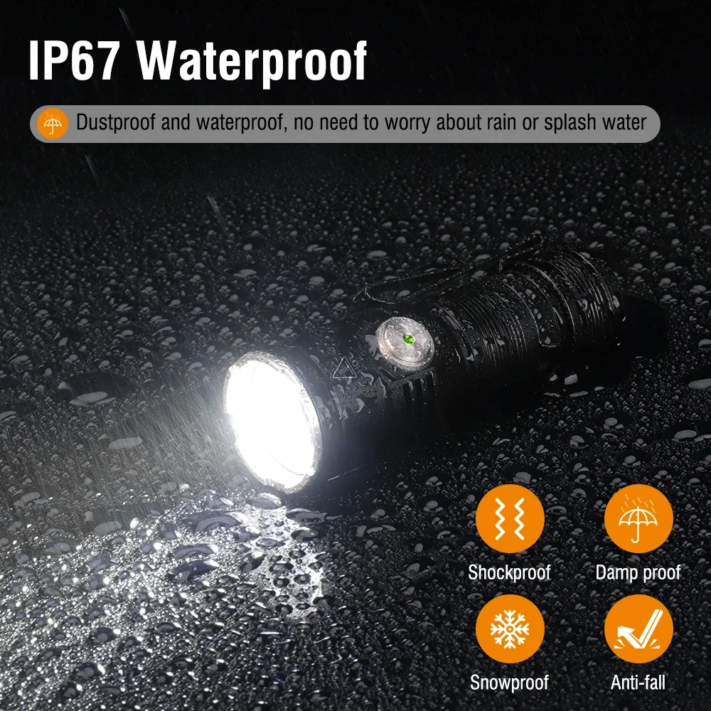 BORUiT ET15 3*LED Flashlight 2050LM Super Bright Type-c Rechargeable Torch with Magnet Waterproof Camping Lantern