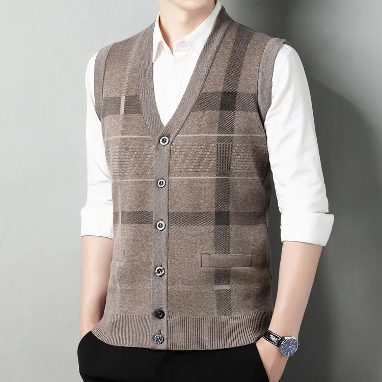 Mens V-Neck Sleeveless Vest Classic Business Gentleman Knitwear Knitted Waistcoat Sweater  Tops