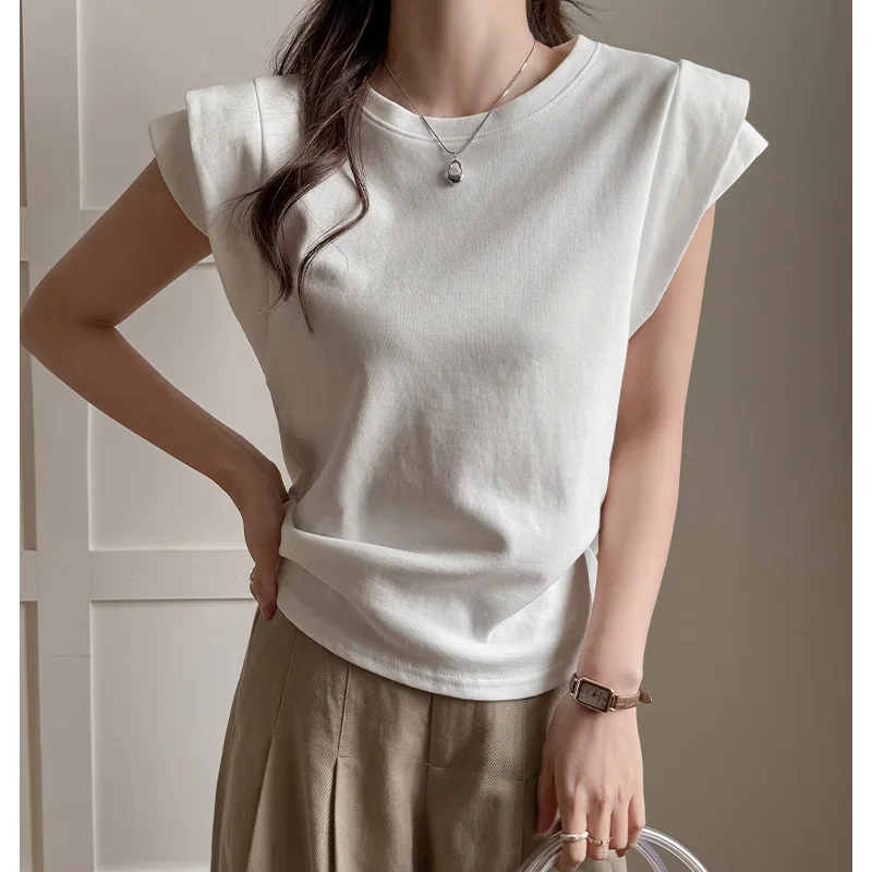 T-shirt a maniche corte con spalla regolare, collo rotondo, doppia spalla, dimagrante, sensazione di fascia alta, per donna, casual, versatile, ampia
