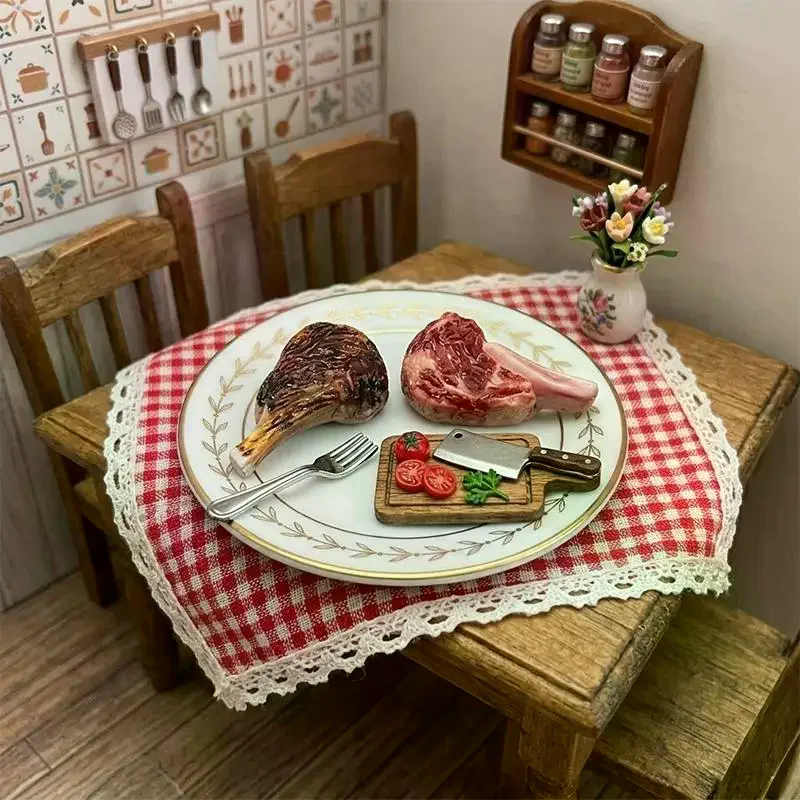 10pcs Miniature Simulated Steak Set Vintage Silver Serving Trays Ideal For Dollhouse Kitchen Diorama Craft Projects