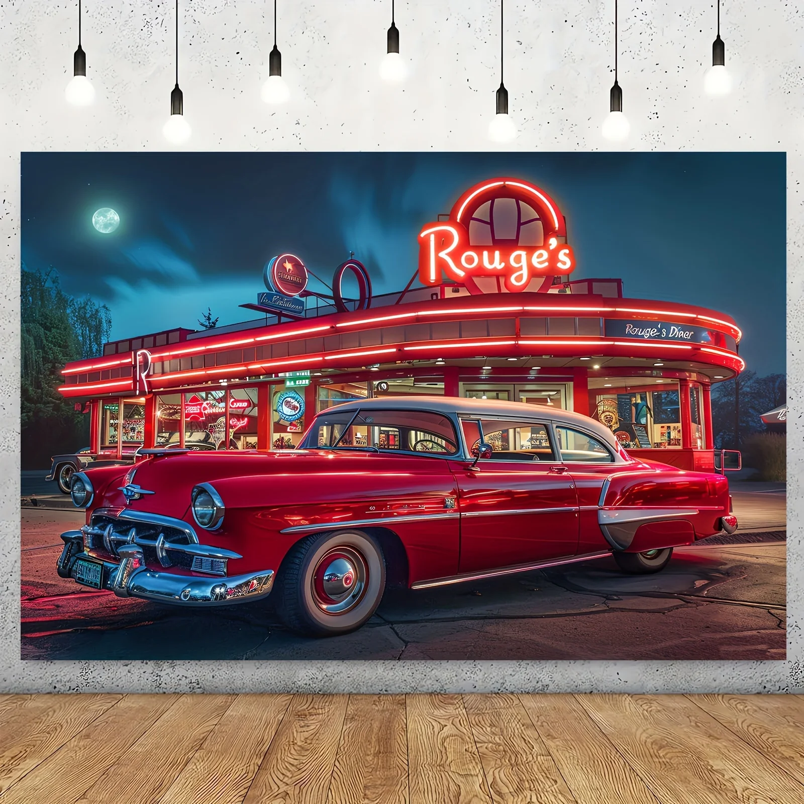 1950s rock restaurant background 1950s classic car retro retro photography background Photo shoot Studio props party decorations