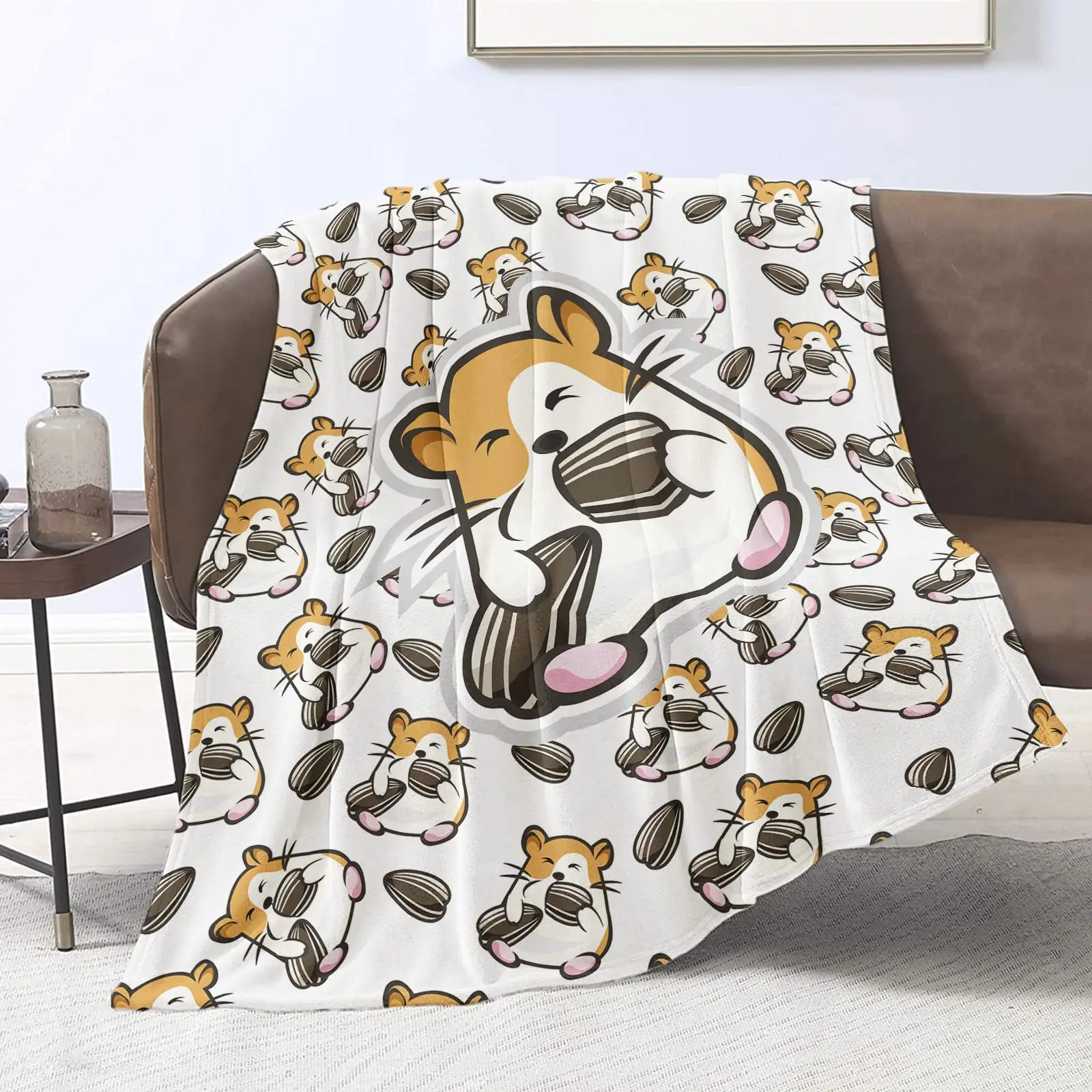 Cartoon hamster pattern Printed Blanket for Sofa Travel Camping Living Room Office Conditioning Blanket for All Seasons Gifts